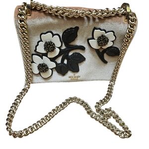 Kate Spade Black and White Floral Clutch with Gold Chain